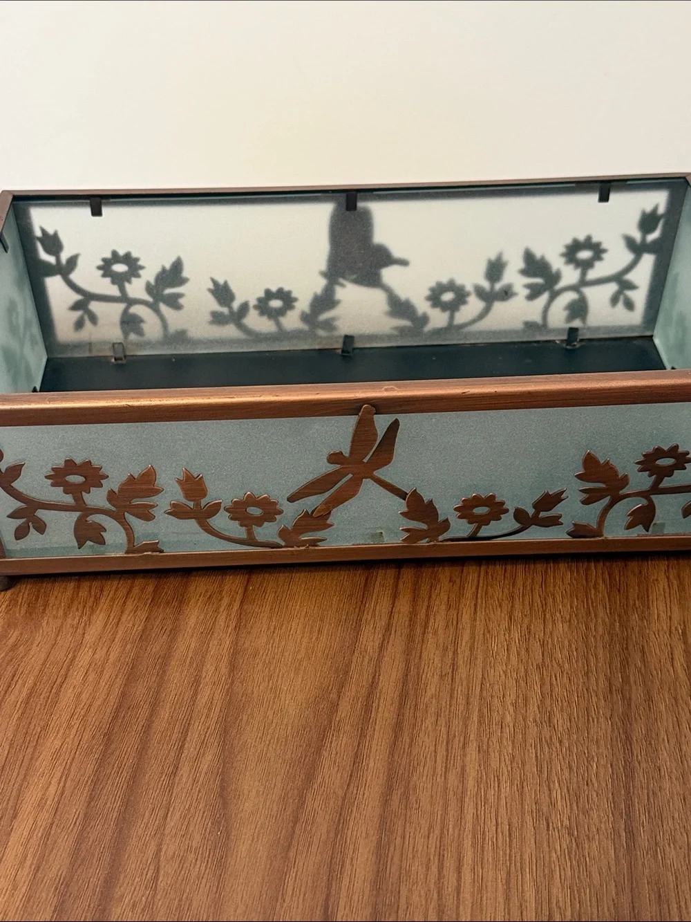 PartyLite Copper Lace Pillar Candle Holder Dragonfly Butterfly P7204 Great
